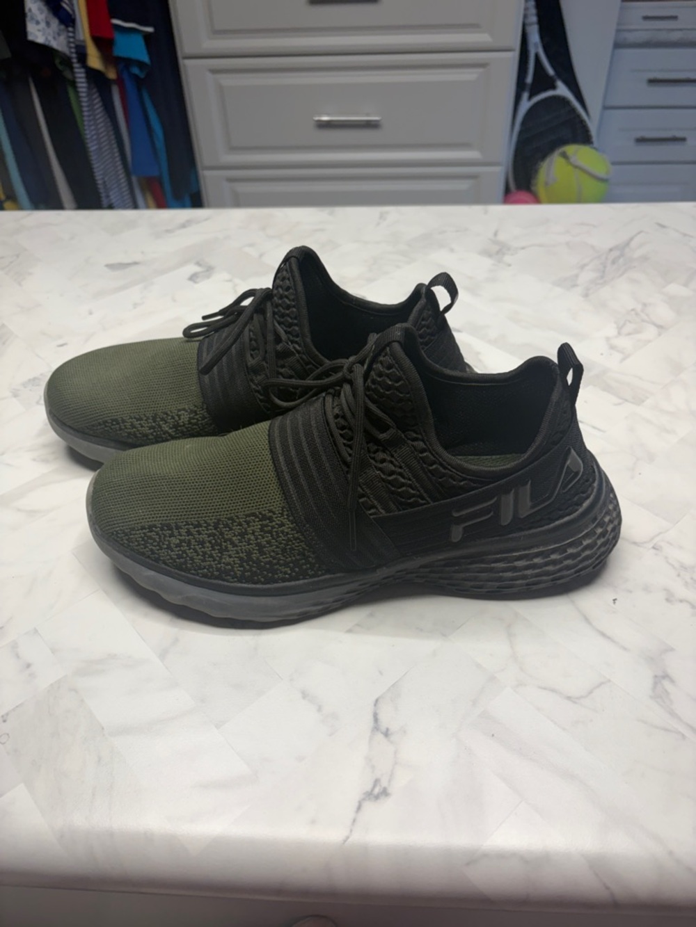 FILA Men's Olive Green and Black Knit Lace-Up Sneakers